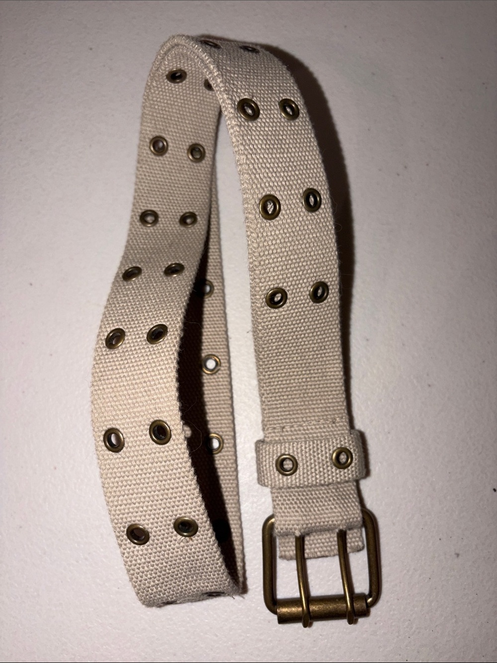 Source Unknown Cream Canvas Double-Row Grommet Belt